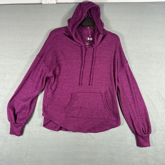 SO Tops - SO Women's Magenta Waffle Knit Hoodie Sweatshirt Pullover‎ Size Large NWT